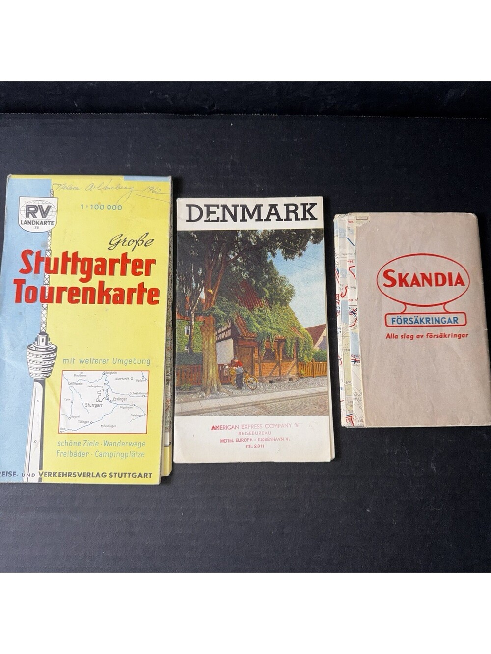 Vintage Europe Travel Maps Lot Stuttgart Denmark Stockholm 1961 Skandia Guides